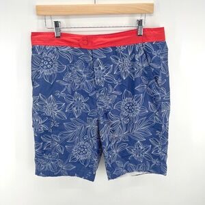 Boden Swim Trunks Mens 34 Blue Red Floral Board Shorts Mesh Liner Cargo Pocket